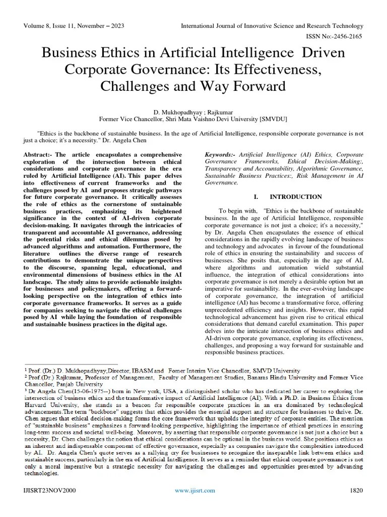 Business Ethics In Artificial Intelligence Driven Corporate Governance ...