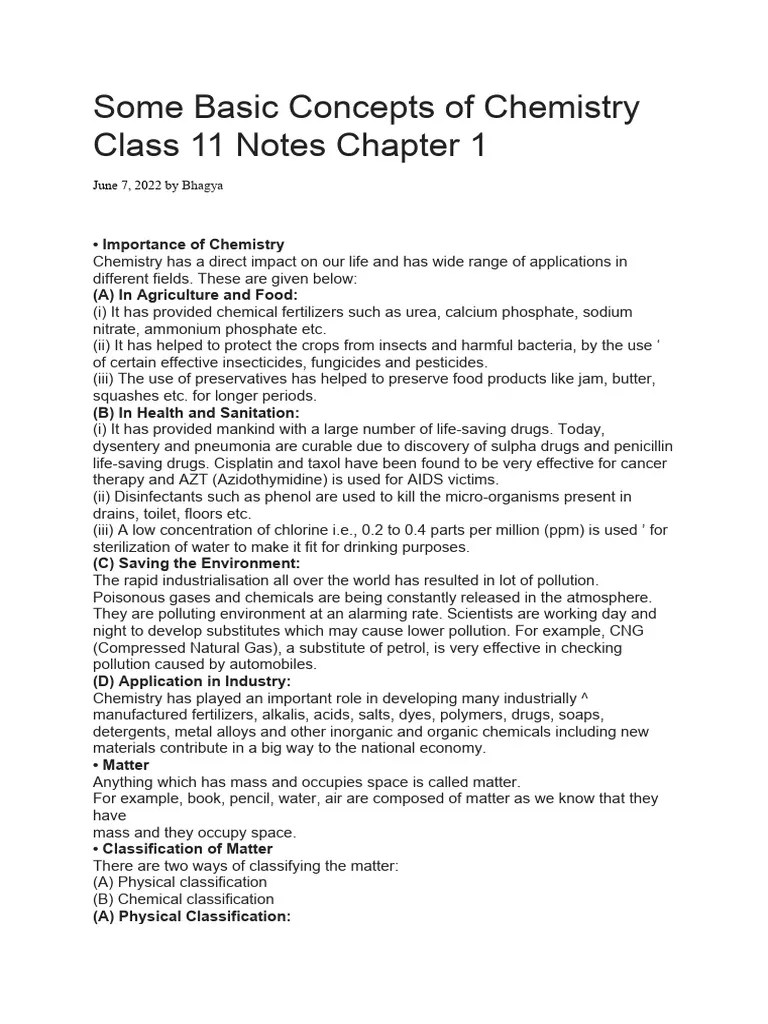 Some Basic Concepts Of Chemistry Notes | PDF | Stoichiometry | Mixture