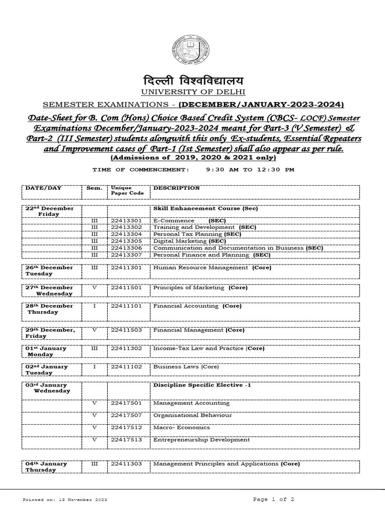 2023-11-13-CBCS-BCOM H-23-Sem.I, III, V | PDF | Course Credit ...