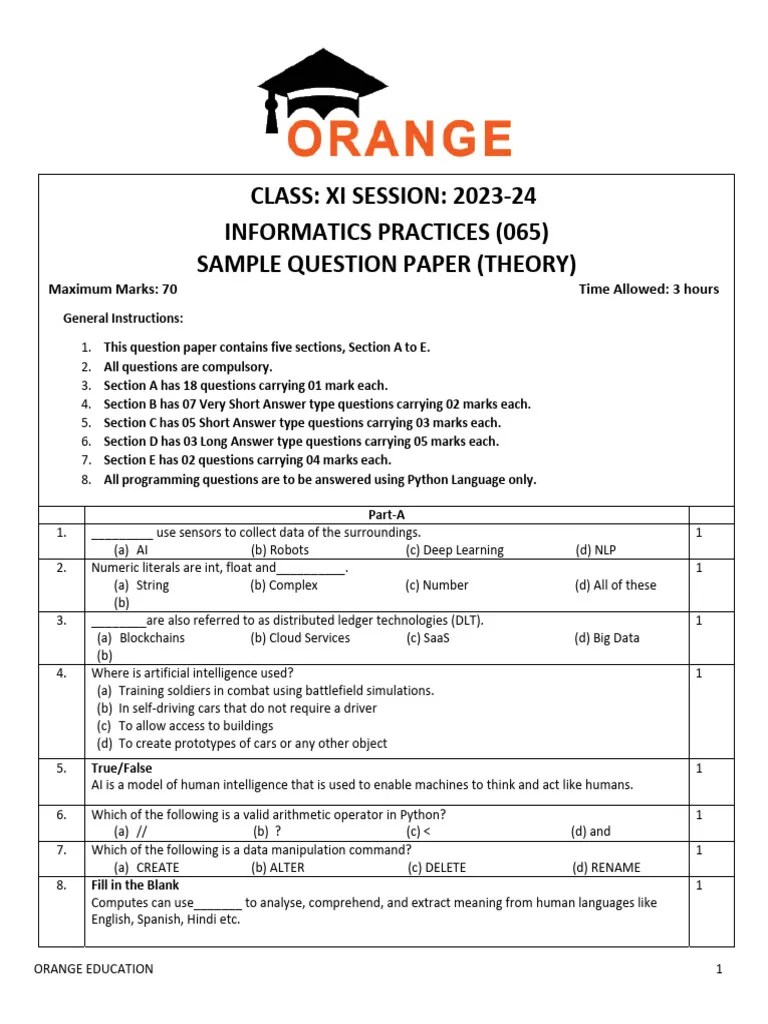 11th IP Sample Paper | PDF | Artificial Intelligence | Intelligence (AI) & Semantics