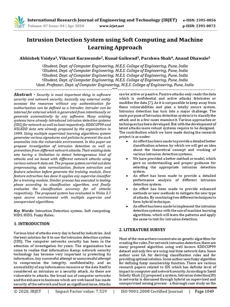 IRJET Intrusion Detection System Using S | PDF | Machine Learning ...
