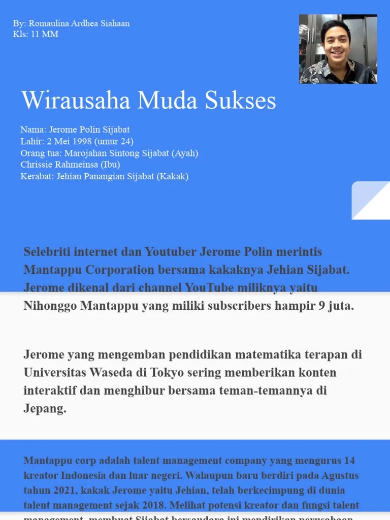 Presentasi Wirausahawan Muda Di Indonesia | PDF