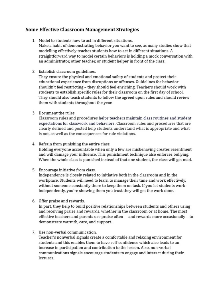 Some Effective Classroom Management Strategies | PDF | Classroom ...