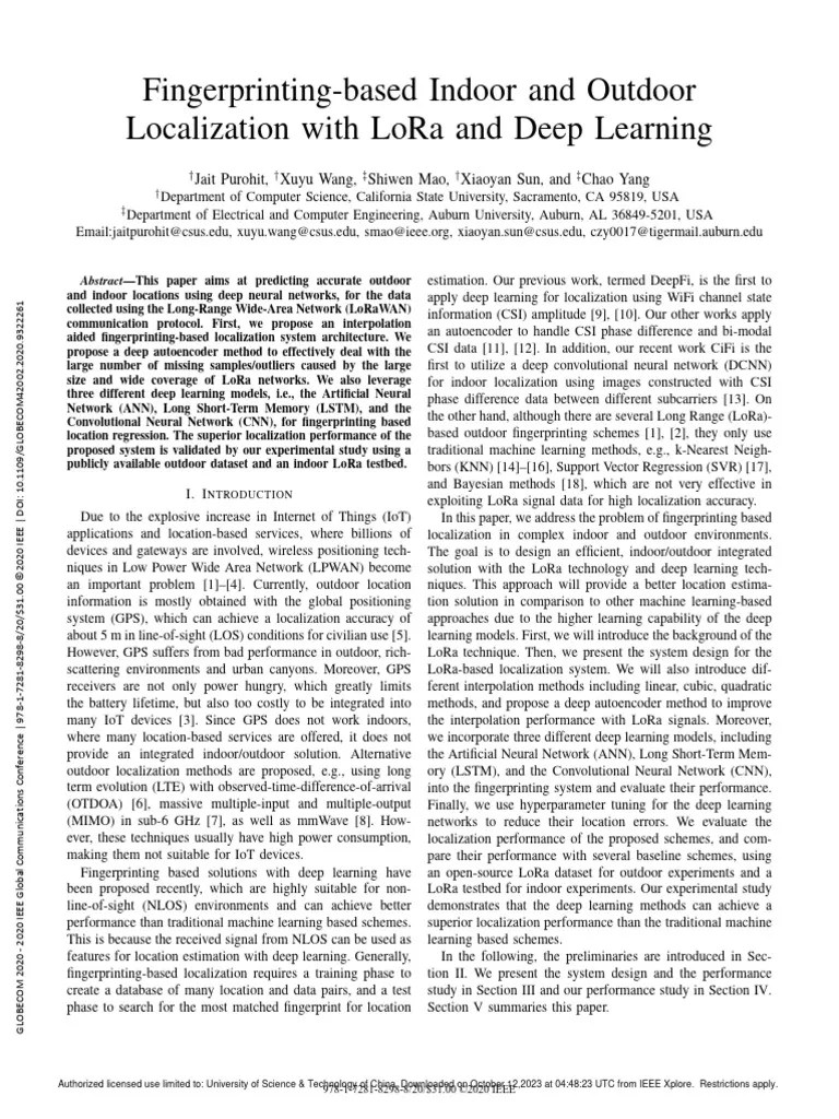 Fingerprinting-based Indoor And Outdoor Localization With LoRa And Deep ...