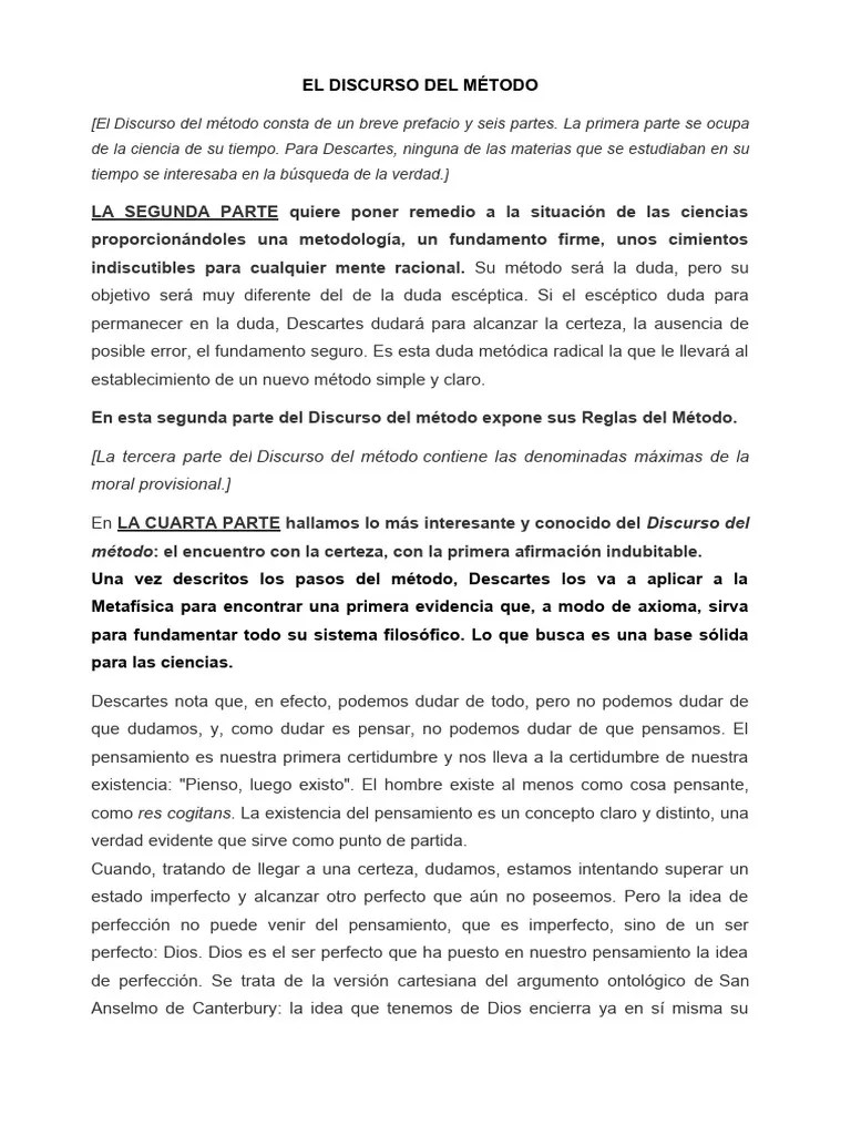 El Discurso Del Método | PDF | René Descartes | Método Científico