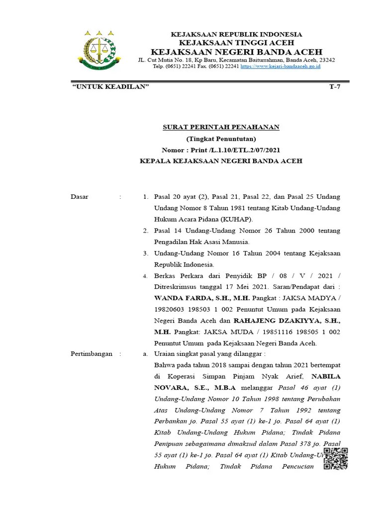 T-7 Surat Perintah Penahanan | PDF