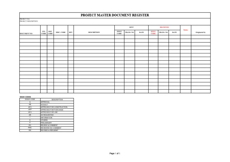 Project Master Document Register Pdf
