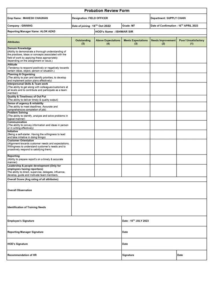 Probation Review Form Pdf - Best Landscape Patterns in Retina