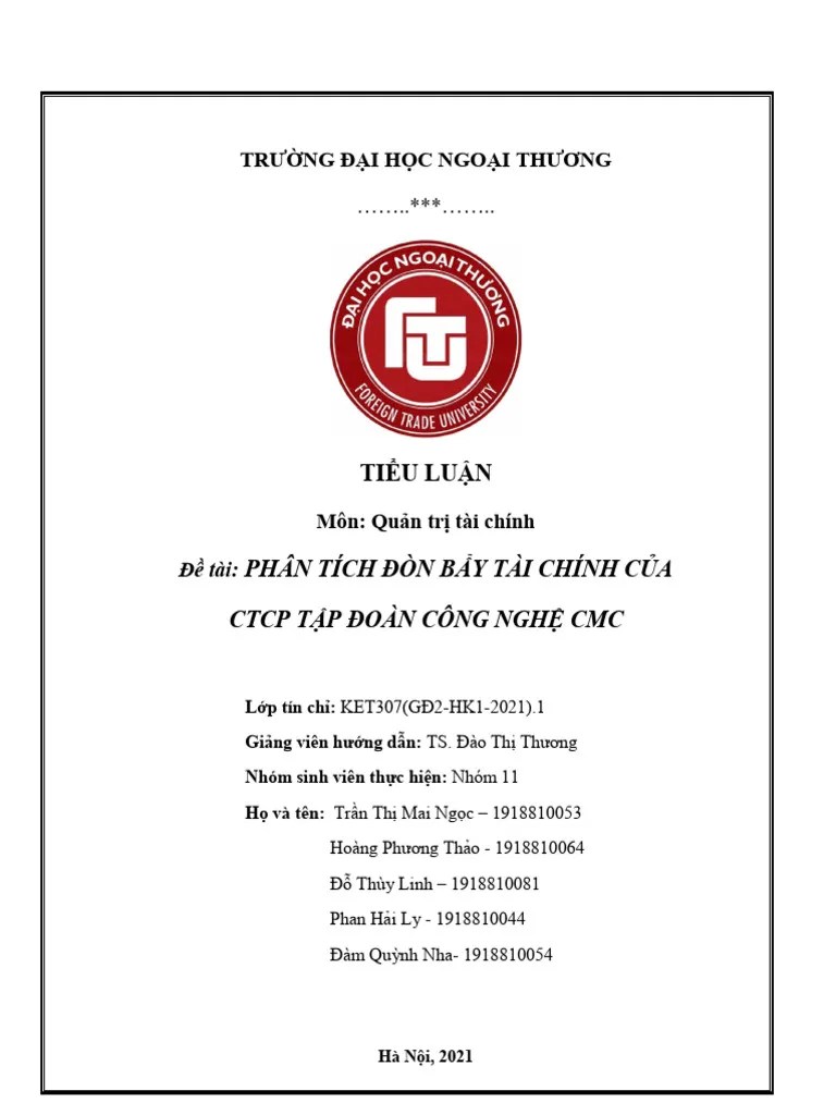 NHÓM 11 PHÂN TÍCH ĐÒN BẨY TÀI CHÍNH CTCP TẬP ĐOÀN CÔNG NGHỆ CMC | PDF