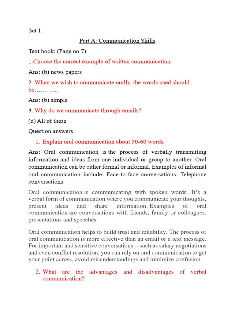 Part A Unit 1 Communication Skills | PDF | Communication | Nonverbal ...