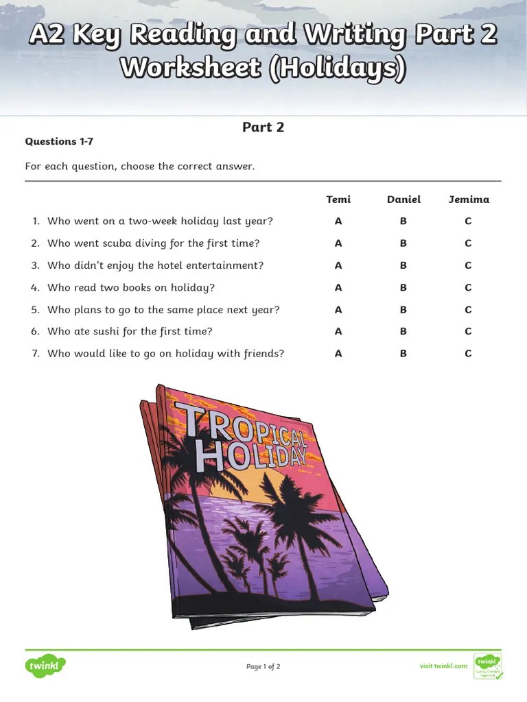 T E 1680010200 Esl A2 Key Reading And Writing Part 2 Worksheet Holidays - Ver - 2 | PDF ...