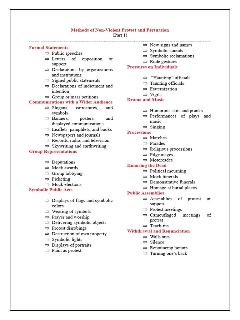 Methods Of Nonviolent Protest And Persuasion - Part 1 | PDF | Protest