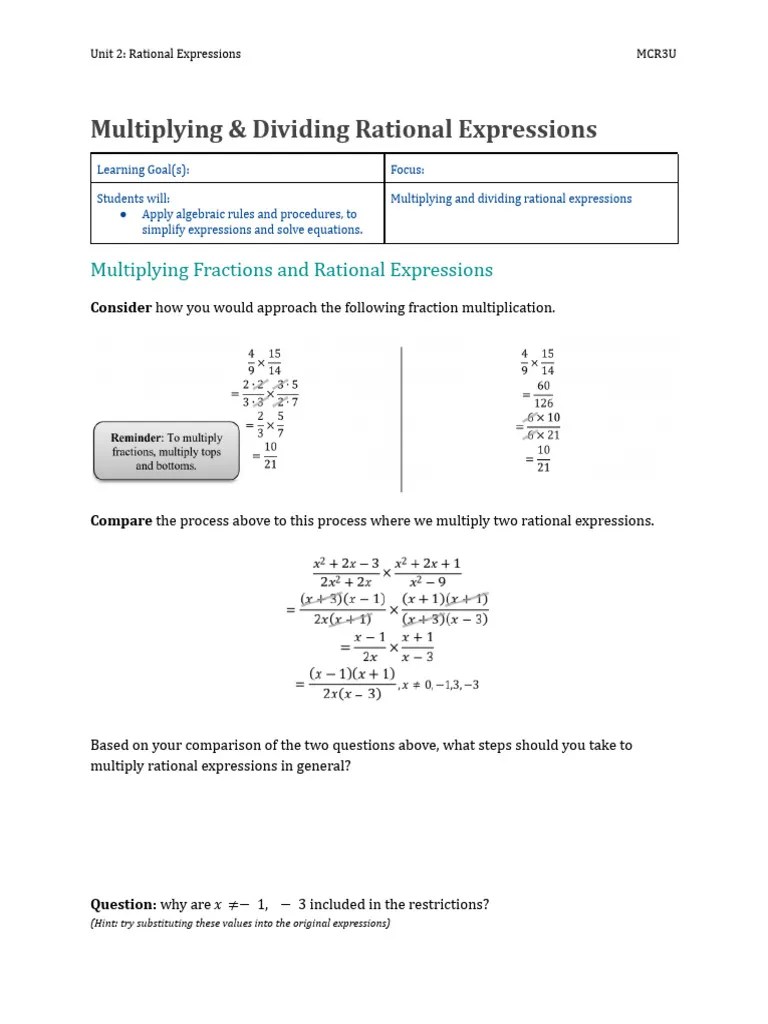 13 Multiplying - Dividing Rational Expressions | PDF | Multiplication | Rational Number