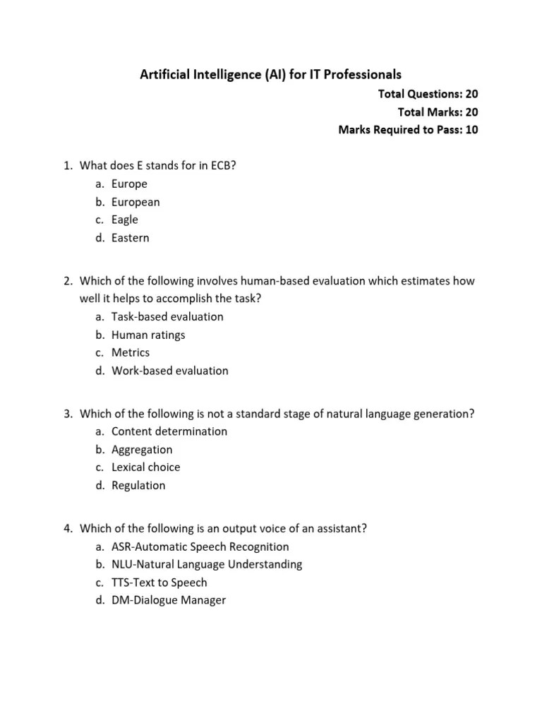 Artificial Intelligence (AI) For IT Professionals - Quiz | PDF ...