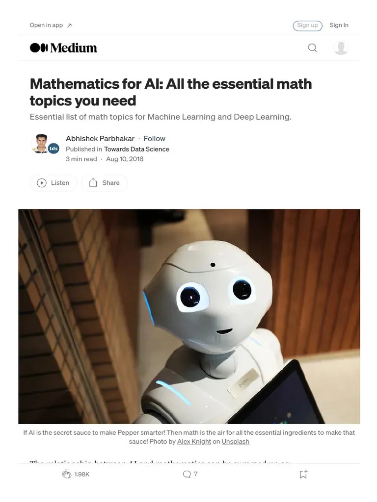 Mathematics For AI - All The Essential Math Topics You Need - By ...