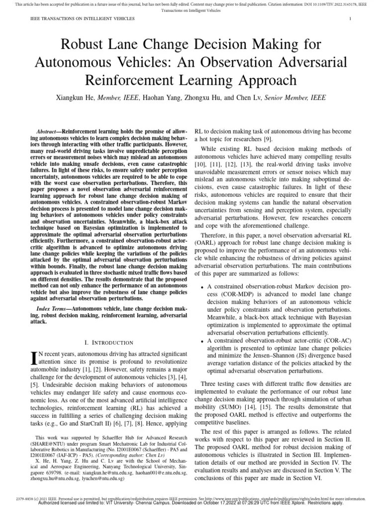 @robust Lane Change Decision Making For Autonomous Vehicles An ...