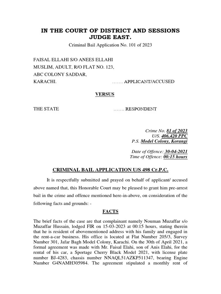 Bail Application | PDF | Bail | Fraud