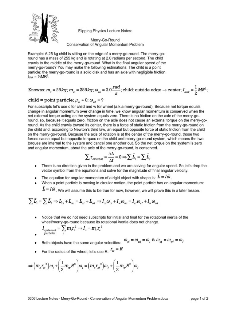 0306 Lecture Notes - Merry-Go-Round - Conservation Of Angular Momentum ...