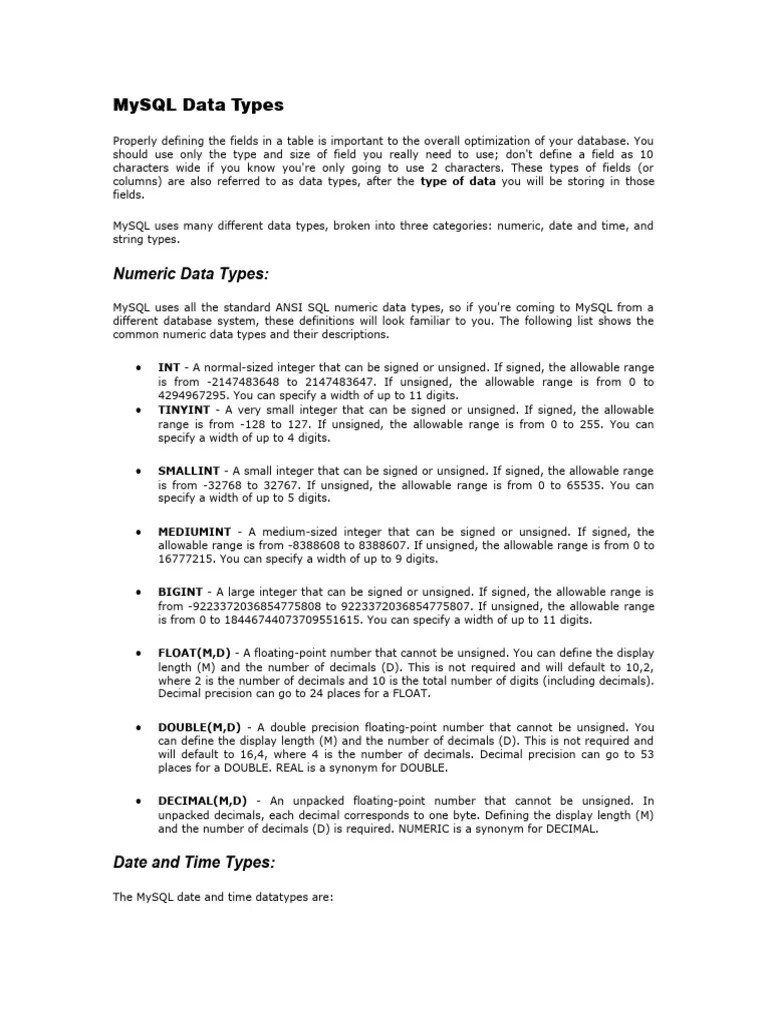 SQL Database | PDF | Integer (Computer Science) | Table (Database)