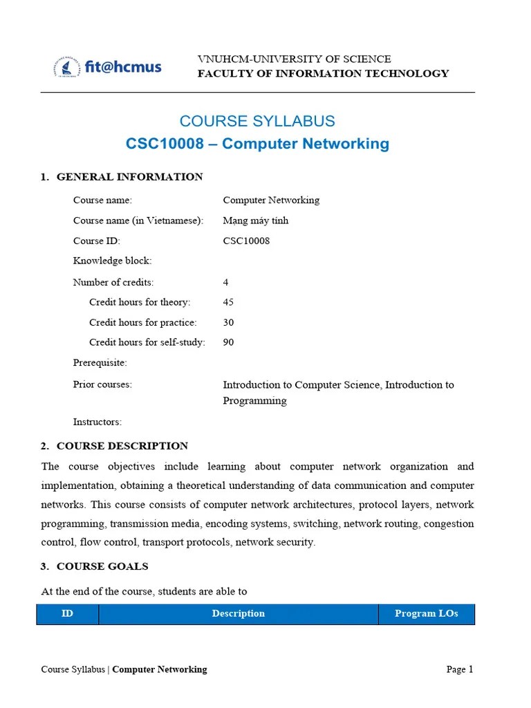 CSC10008 Computer Networking Syllabus 2021 V1 | PDF | Computer Network ...