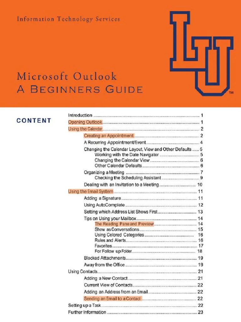 The LU MS Outlook Guide | PDF | Microsoft Outlook | Personal Computers