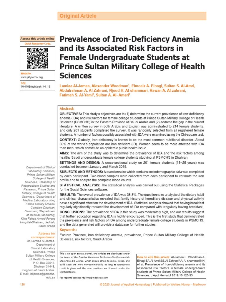 Prevalence Of Iron Deficiency Anemia And Its.3 | PDF | Anemia ...