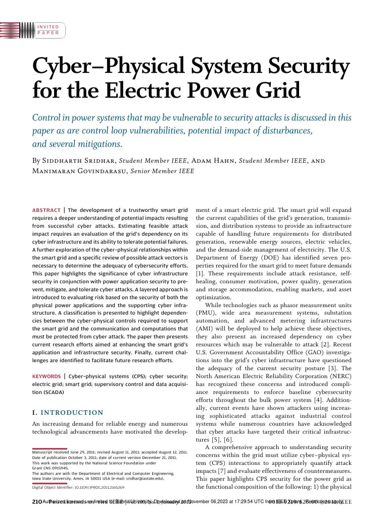 CyberPhysical_System_Security_for_the_Electric_Power_Grid | PDF | Computer Security | Security