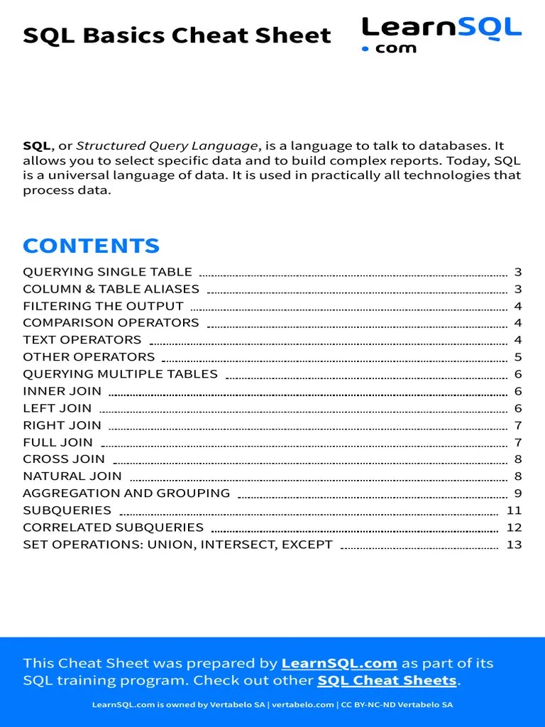 SQL Basics Cheat Sheet Mobile Dicnqdn | PDF | Data Management | Databases