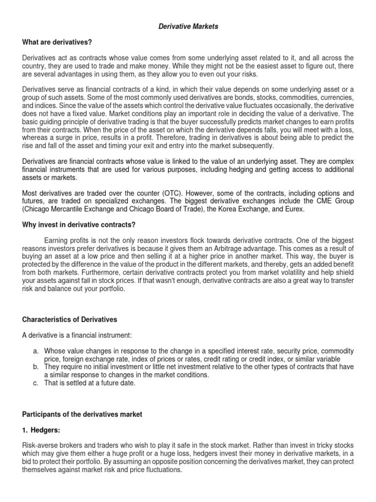 Derivative Markets | PDF | Derivative (Finance) | Futures Contract