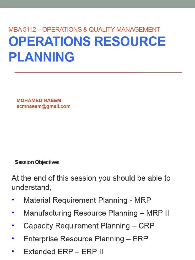 8-Operations Resource Planning | Download Free PDF | Enterprise ...