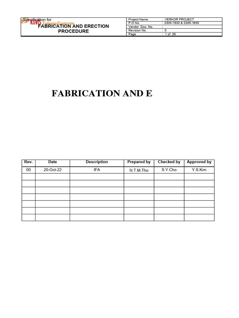 Fabrication And Erection Procedure | PDF | Screw | Welding