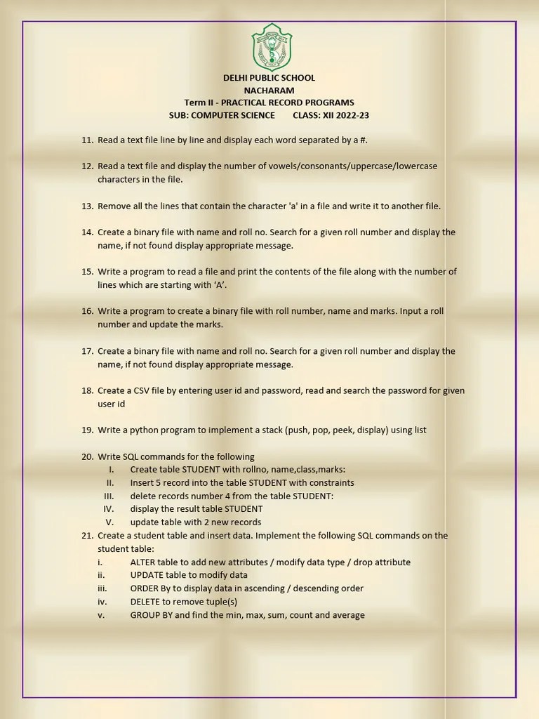 CS Record Term 2 | PDF | Computer File | Sql