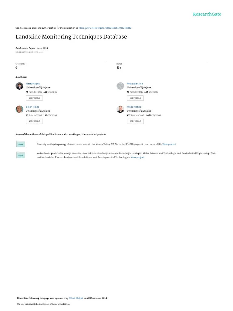 Landslide Monitoring Techniques Database | PDF | Landslide | Geophysics