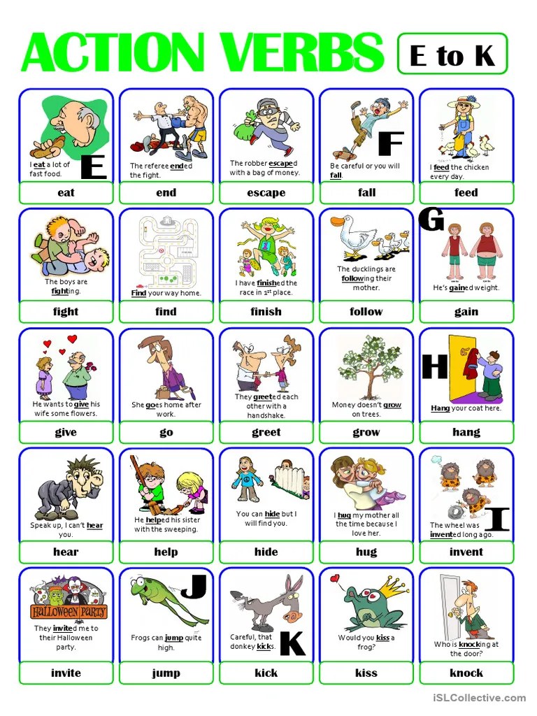 PICTIONARY - ACTION VERB SET (2) - From E To K | PDF