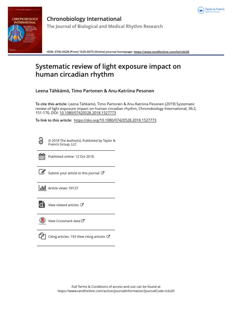 Systematic Review Of Light Exposure Impact On Human Circadian Rhythm ...