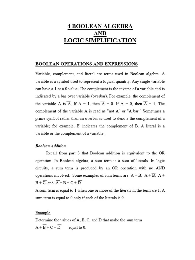 DLD Boolean Algebra And Logic Simplification | PDF | Boolean Algebra ...