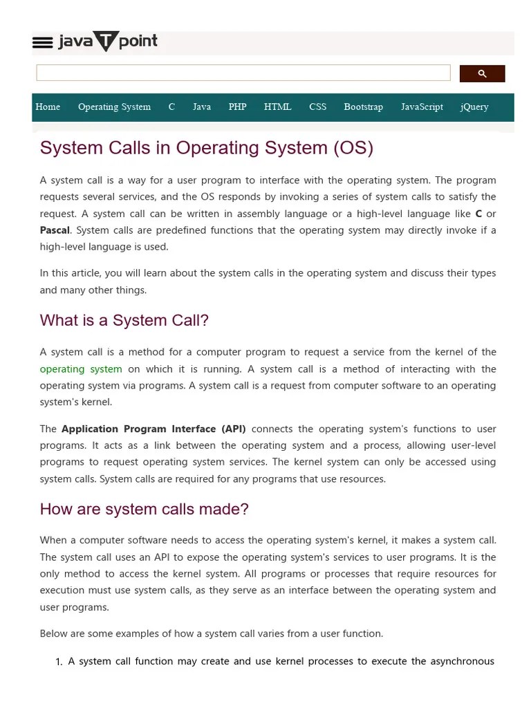 WWW Javatpoint Com System Calls In Operating System | Download Free PDF ...