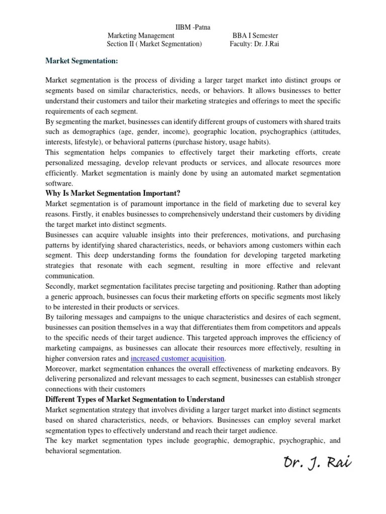Market Segmentation Notes | PDF | Market Segmentation | Target Audience