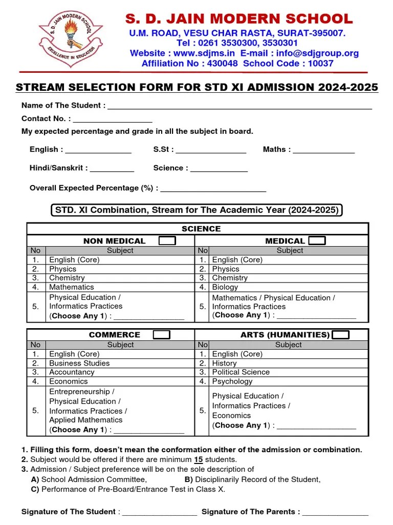 XI_ADMISSION FORM_2024-25_STUDENTS_ | PDF