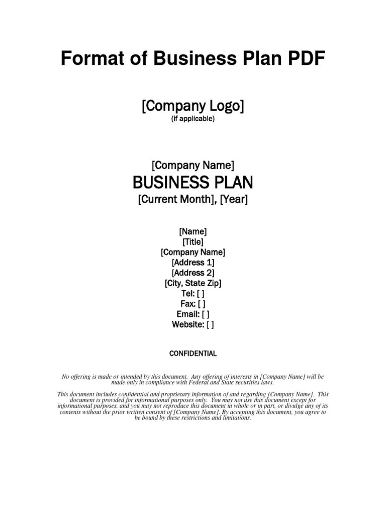 Format Of Business Plan PDF | PDF | Business Plan | Business