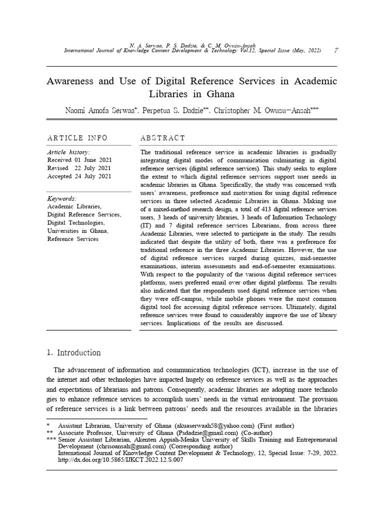 Awareness And Use Of Digital Reference Services In Academic Libraries In Ghana | PDF | Libraries ...
