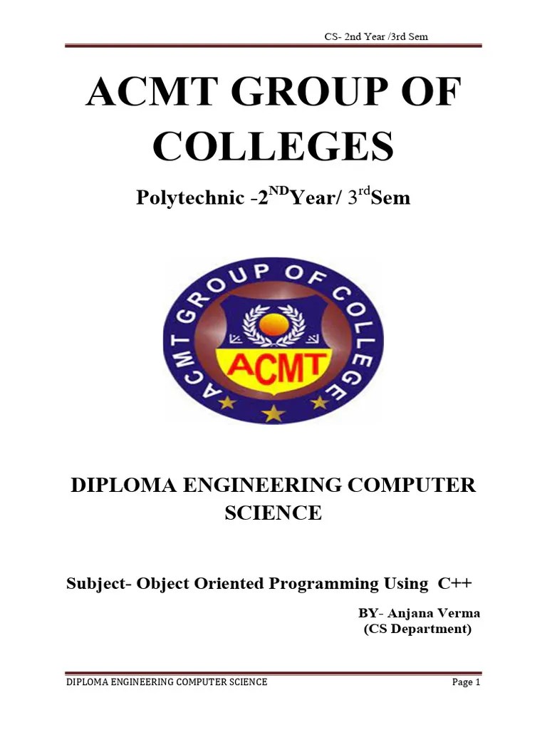 Object Oriented Programming Using C++ Notes | PDF | Object Oriented ...