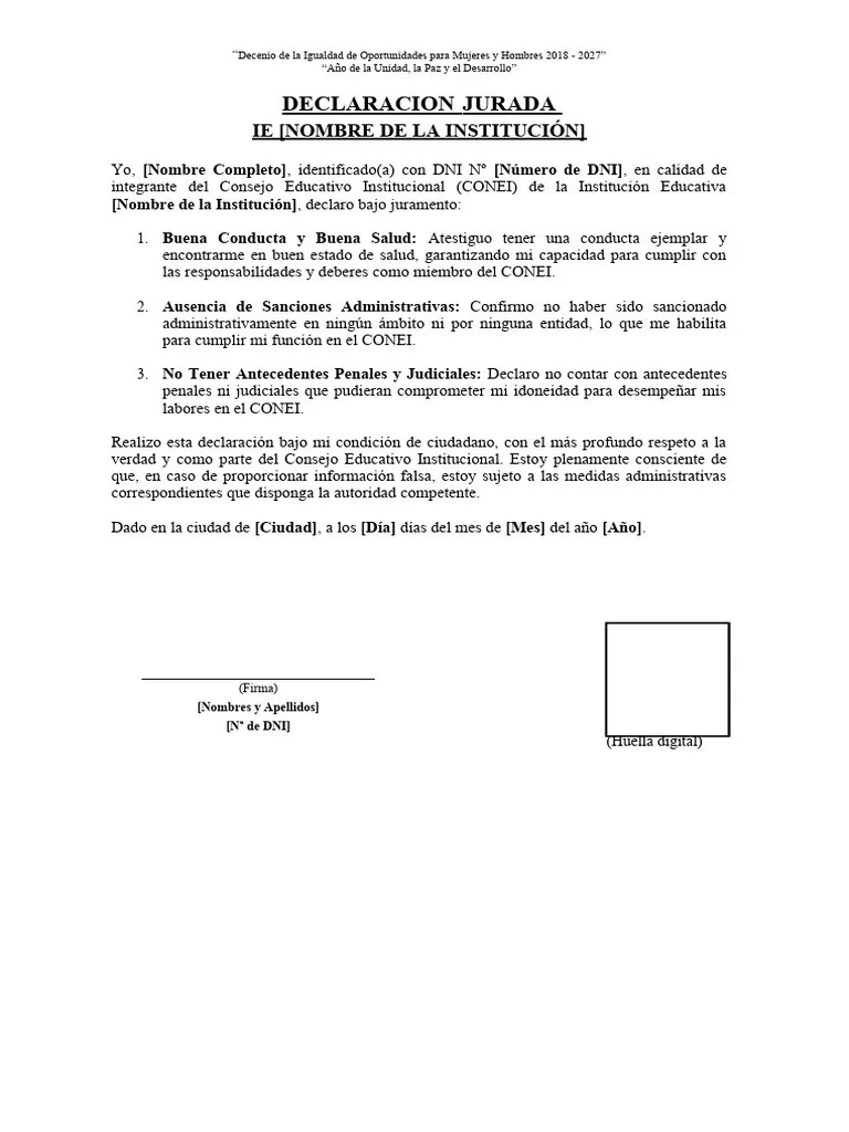 Modelo - Declaracion Jurada | PDF