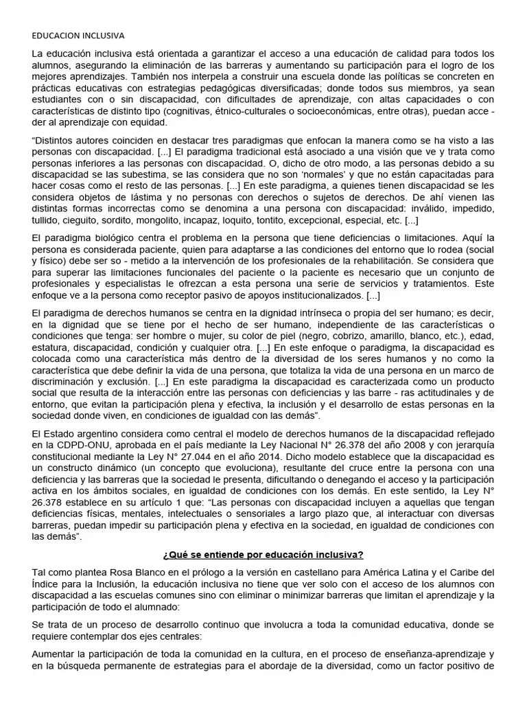 Educacion Inclusiva | PDF | Invalidez | Aprendizaje