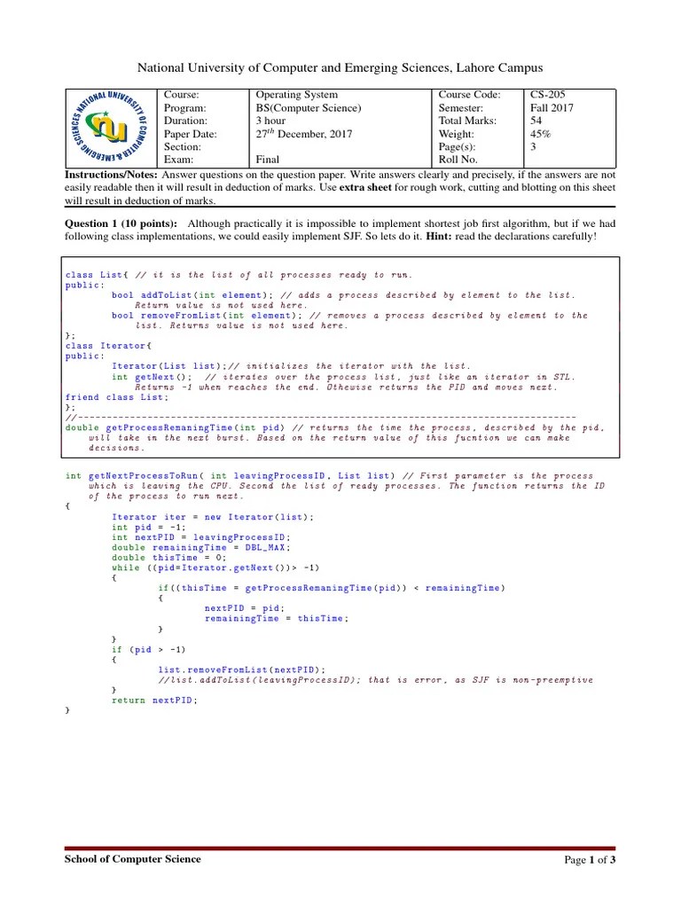 Final OS BS CS F2017 Solution | PDF | Software Development | Computing