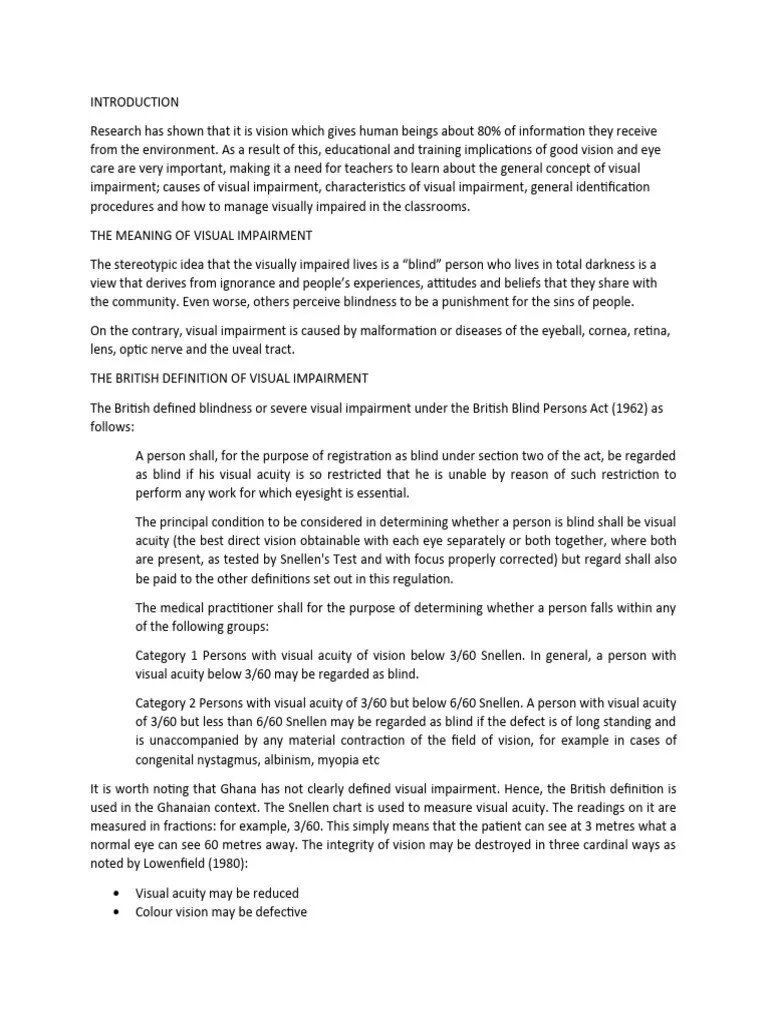 Visual Impairment Assignment | PDF | Visual Impairment | Visual Acuity