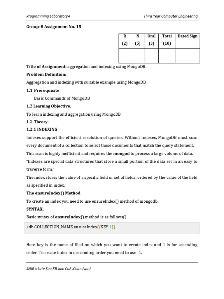 Mongodb-Aggregation-And-Indexing Group-B-Assignment-15batch-1 | PDF ...