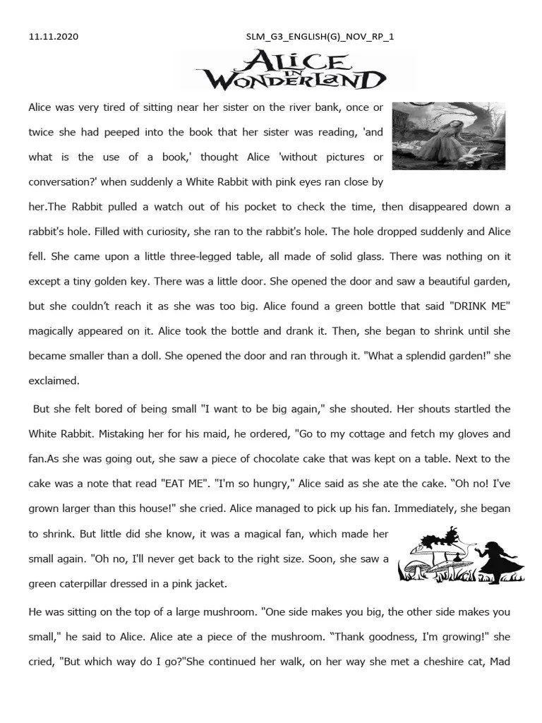 Alice In Wonderland - Story Reading Response | PDF | Alice's Adventures In Wonderland