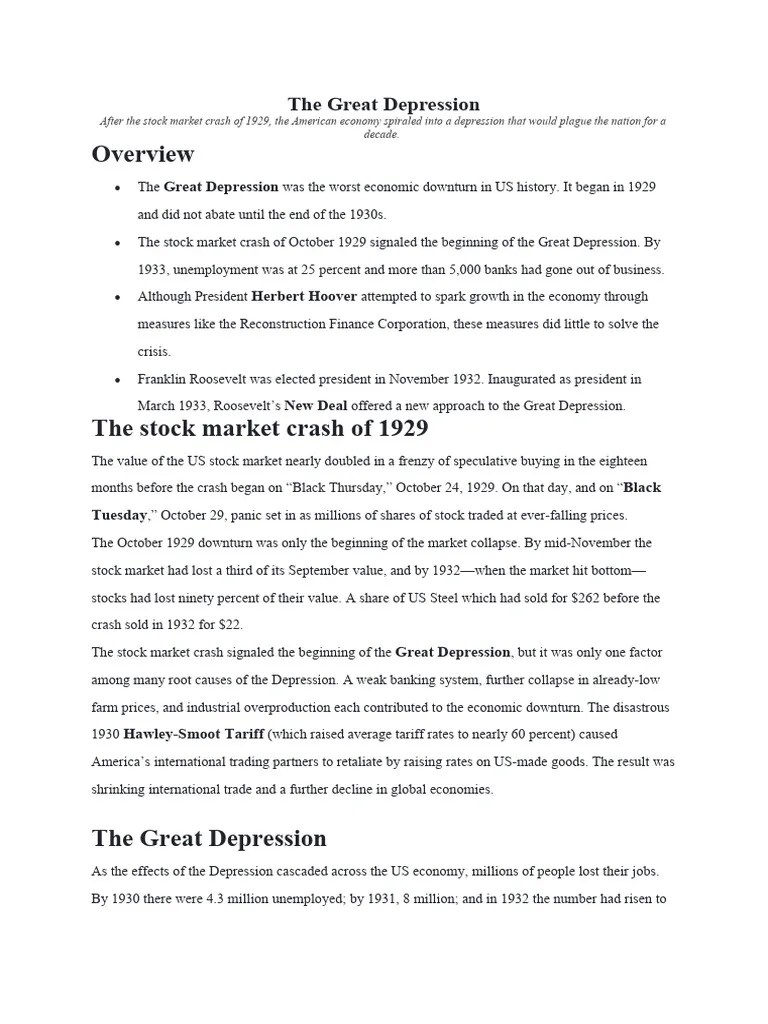 Great Depression | PDF | Great Depression | Wall Street Crash Of 1929