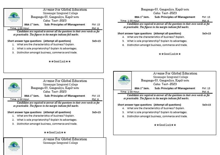 PoM Class Test | PDF | Economies | Business